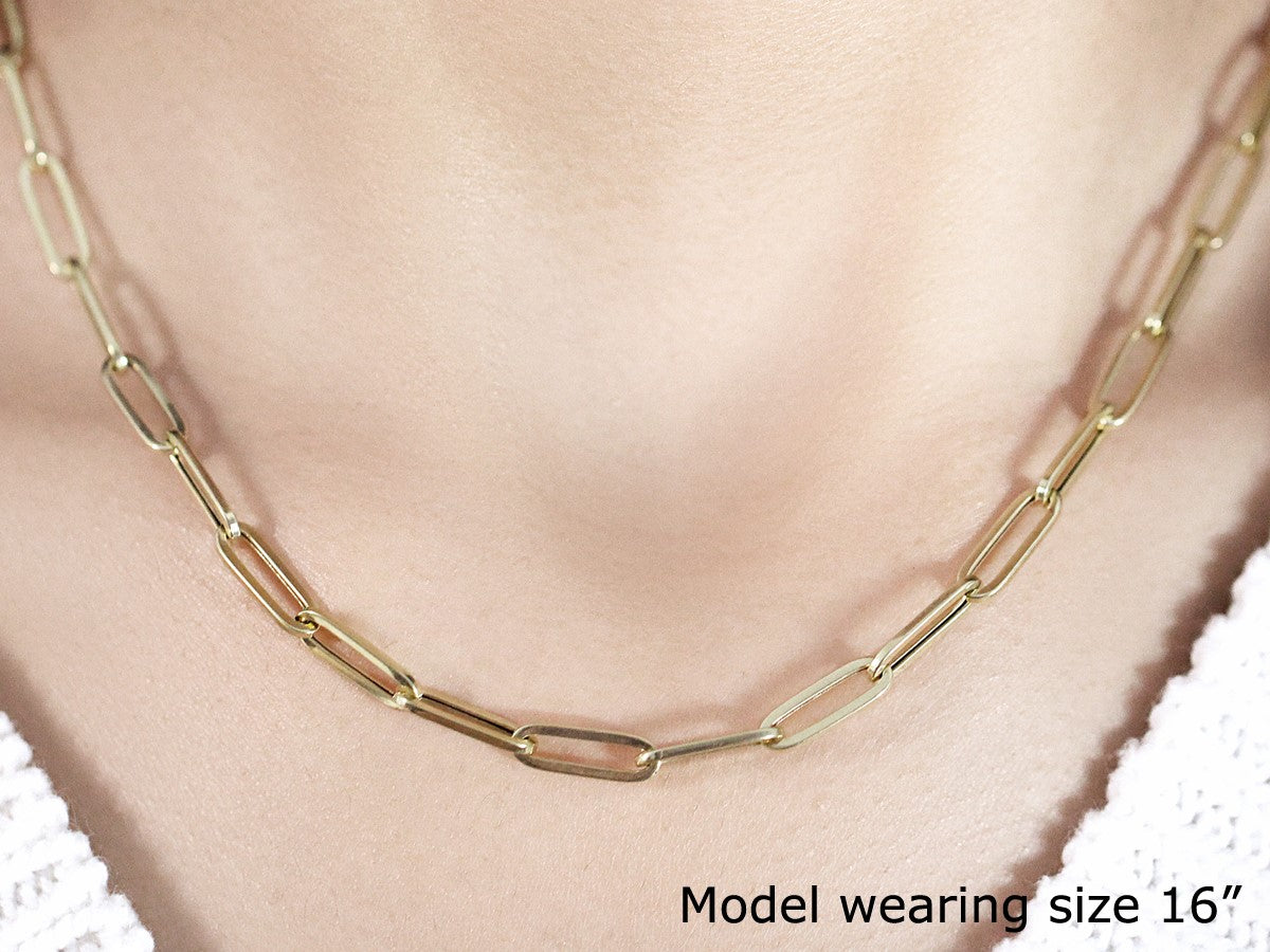 Collar de cadena de papel clip audaz de oro amarillo de 14 quilates