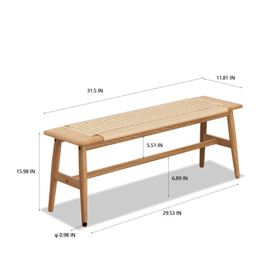 Woven Design Natural Oak Wood Backless Dining Bench