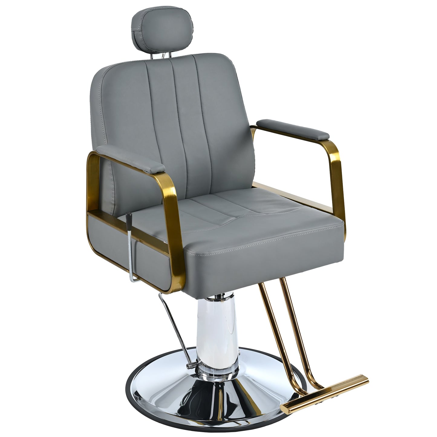 Advanced reclining hair salon chair with heavy-duty hydraulic pump, 360 ° rotation, maximum weight capacity of 400 pounds, Gray - Korvel
