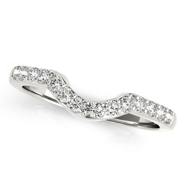 14k White Gold Pave Set Diamond Curved Wedding Band