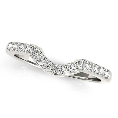 14k White Gold Pave Set Diamond Curved Wedding Band