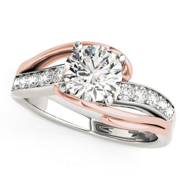 14k White and Rose Gold Bypass Shank Diamond Engagement Ring
