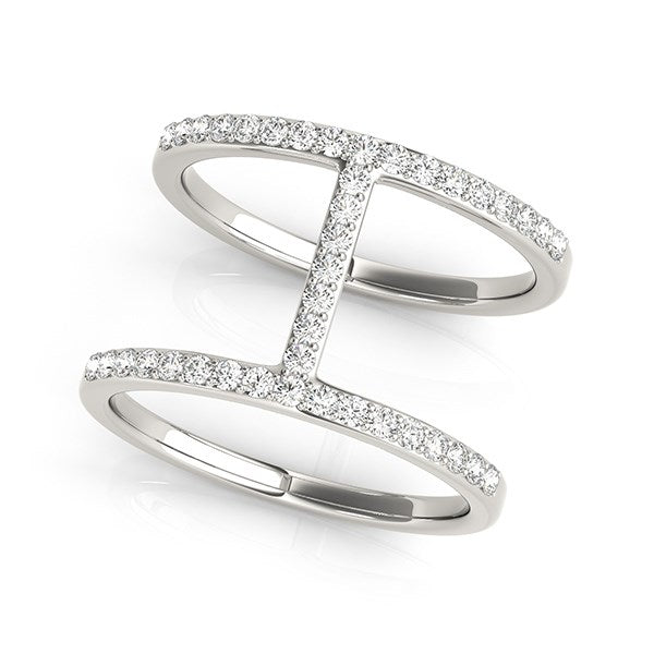 14k White Gold Dual Band Bridge Style Diamond Ring