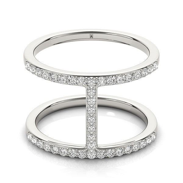 14k White Gold Dual Band Bridge Style Diamond Ring