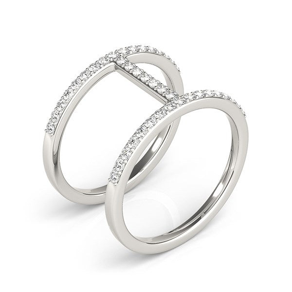 14k White Gold Dual Band Bridge Style Diamond Ring