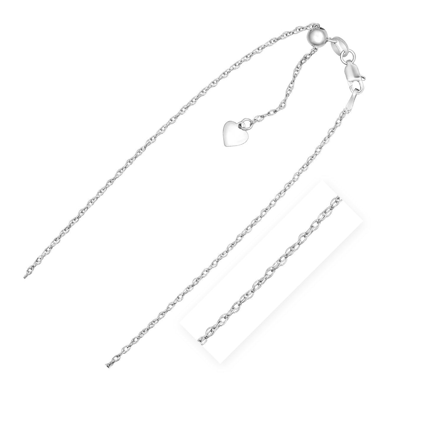 Collar de cadena de cuerda ajustable de plata esterlina de 1.5 mm