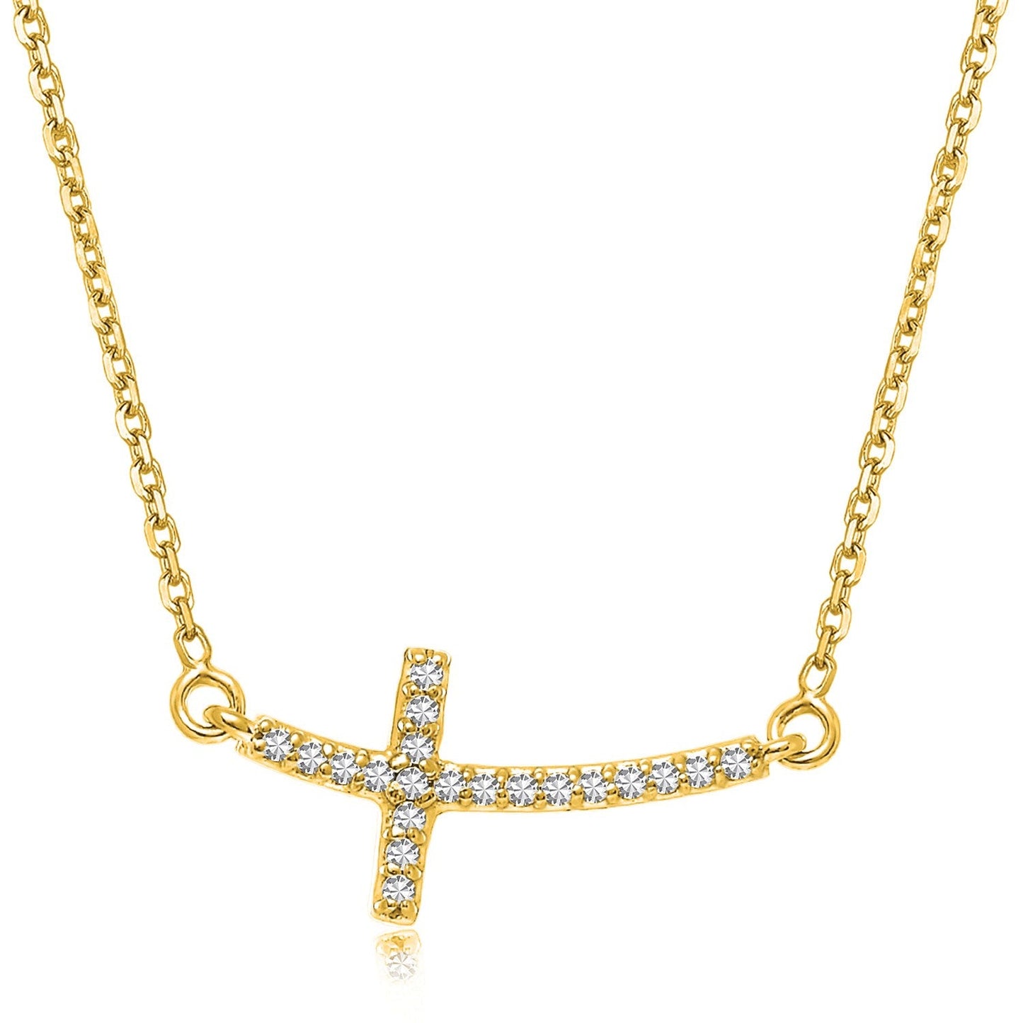 Collar con Cruz Curvada Acentuada con Diamantes de Oro Amarillo de 14k