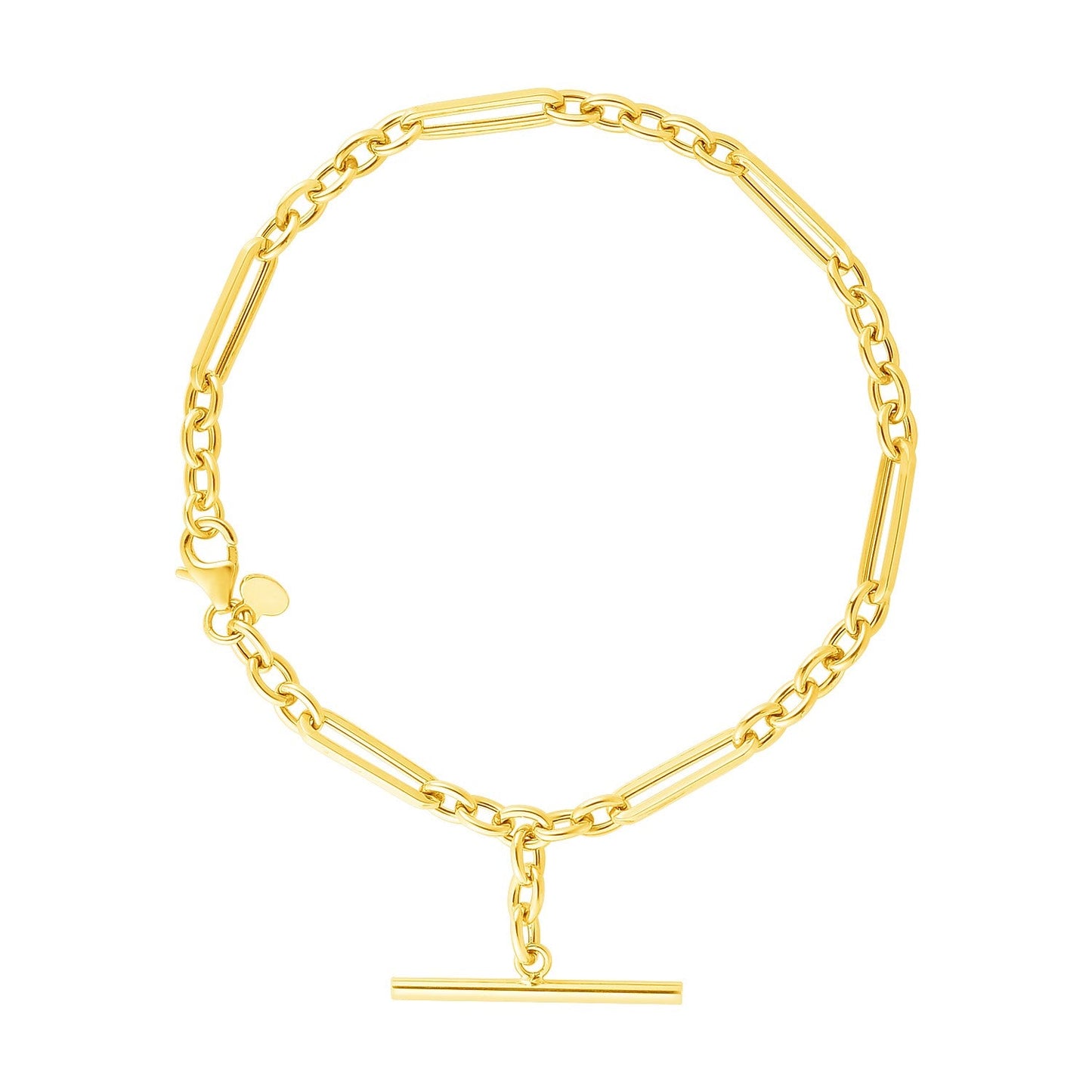 Pulsera de Cadena Alternante Ovalada y Redonda de Oro Amarillo de 14k