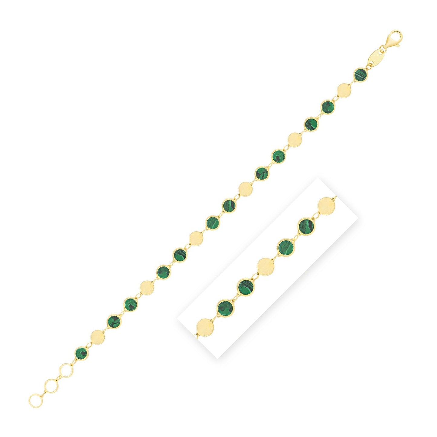 14k Yellow Gold Malachite Geometric Chain Bracelet