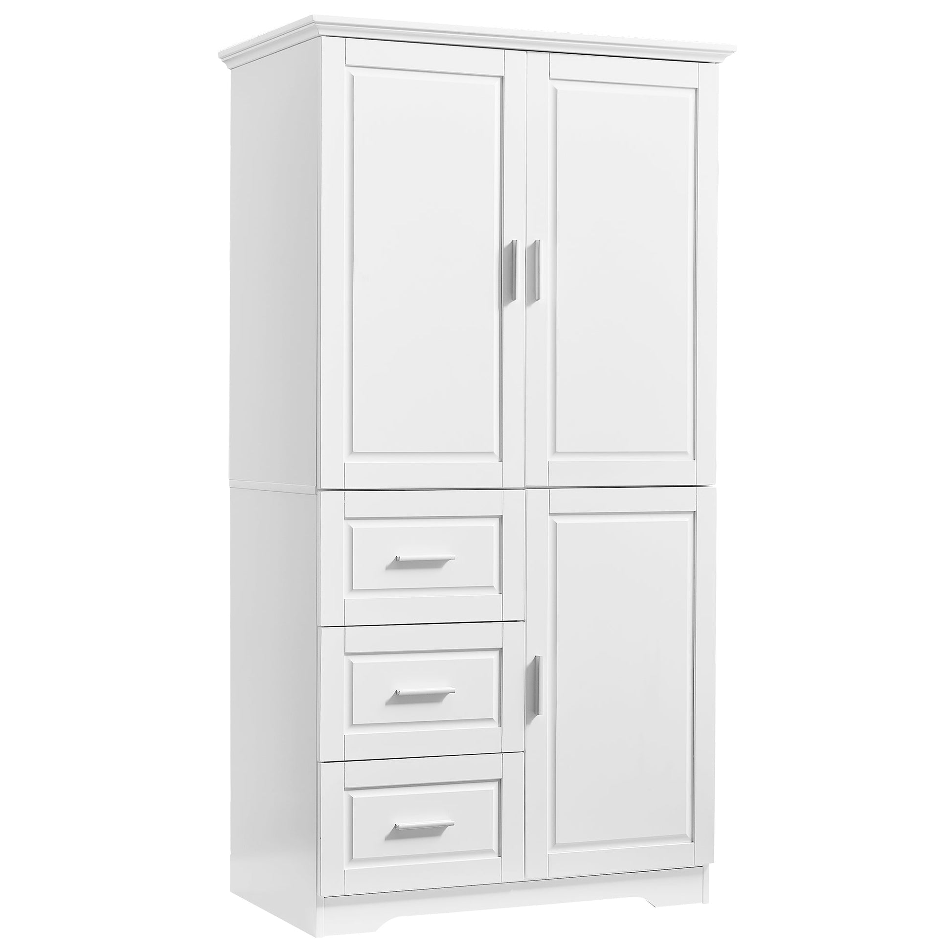 Tall and Wide Storage Cabinet with Doors for Bathroom/Office, Three Drawers, White - Korvel