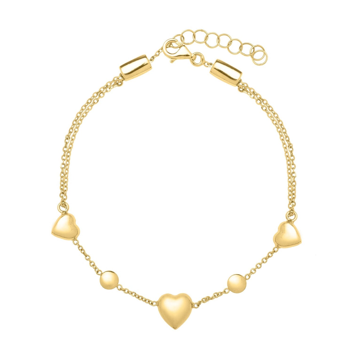 Tobillo ajustable de corazón hinchado de oro amarillo de 14k