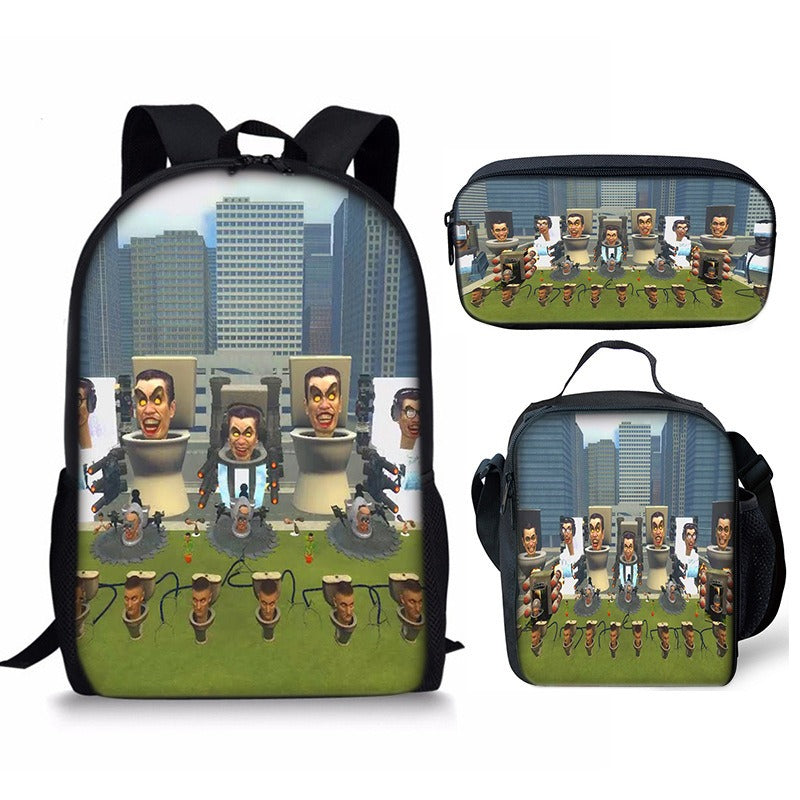 Conjunto de mochila Skibidi Toilet Man de 3 piezas para la escuela