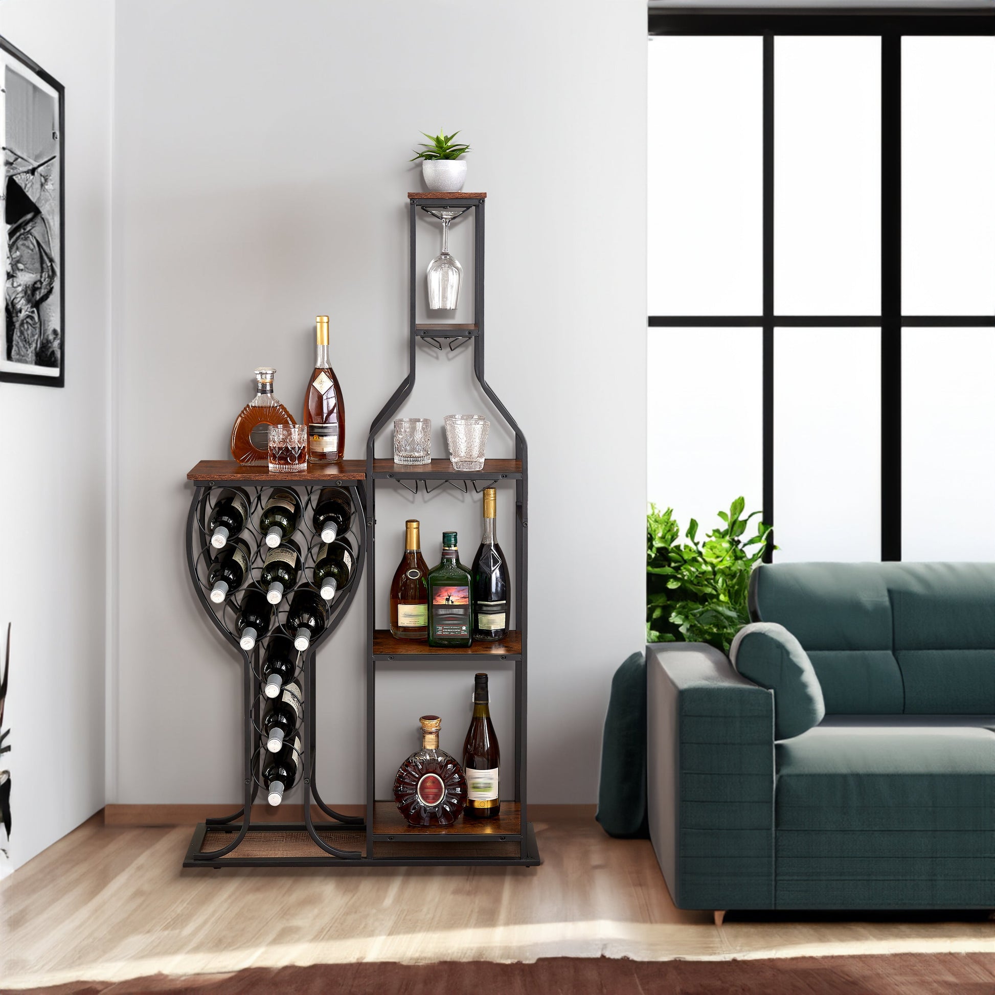 11 bottle wine baking rack, 5-layer independent wine rack with hanging wine glass rack and storage rack - Korvel