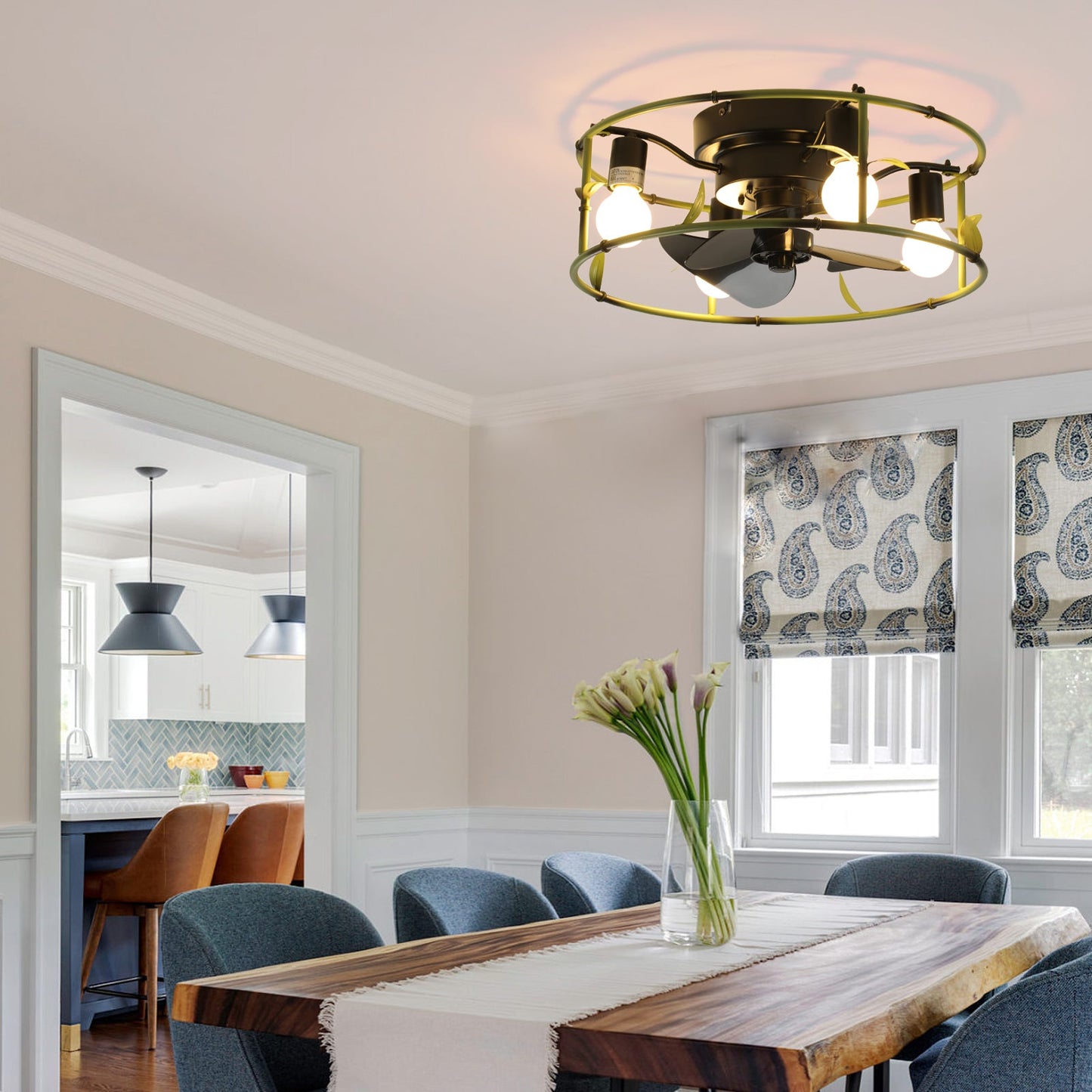 Modern Flush Mount Ceiling Fan with Lights and Remote Control