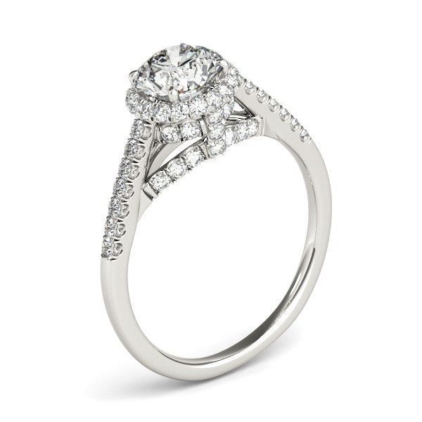 Bague de fiançailles en diamant taille ronde en or blanc 14 carats avec pavé