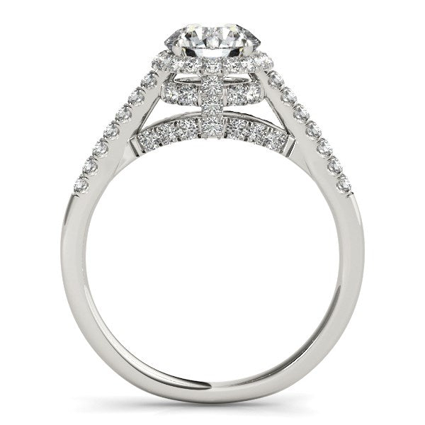 Bague de fiançailles en diamant taille ronde en or blanc 14 carats avec pavé