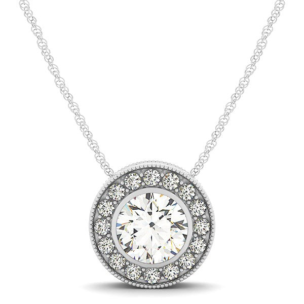 Colgante de Halo de Diamante en Oro Blanco de 14k con Diamante Central Engastado