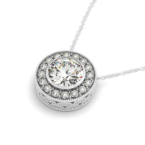 Colgante de Halo de Diamante en Oro Blanco de 14k con Diamante Central Engastado