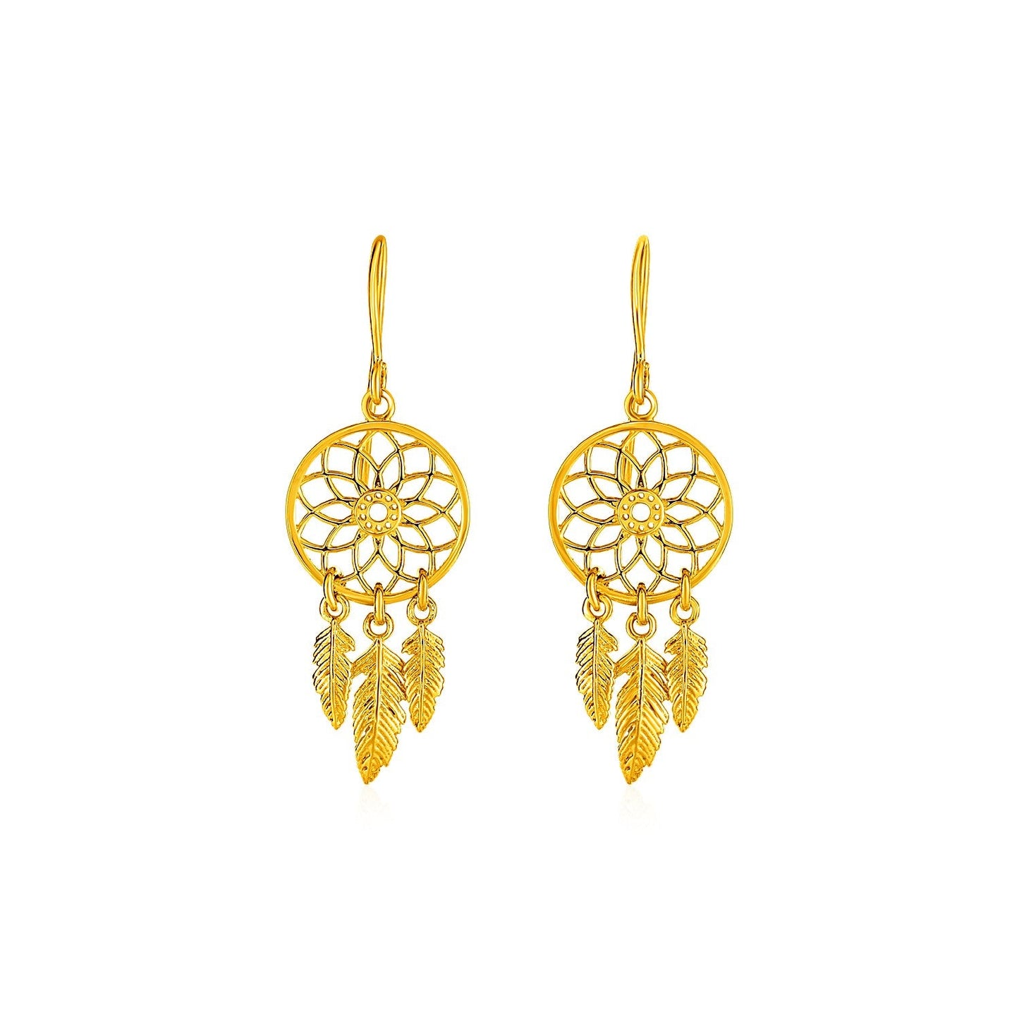 Elegant Dream Catcher Earrings in 14k Yellow Gold