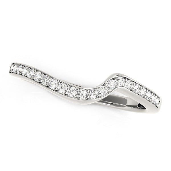 14k White Gold Modern Curved Wedding Ring with Diamonds