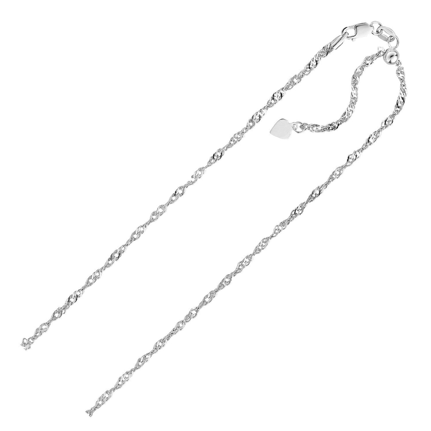 Cadena de Singapur Ajustable de Plata Esterlina de 1.5mm con Colgante de Corazón