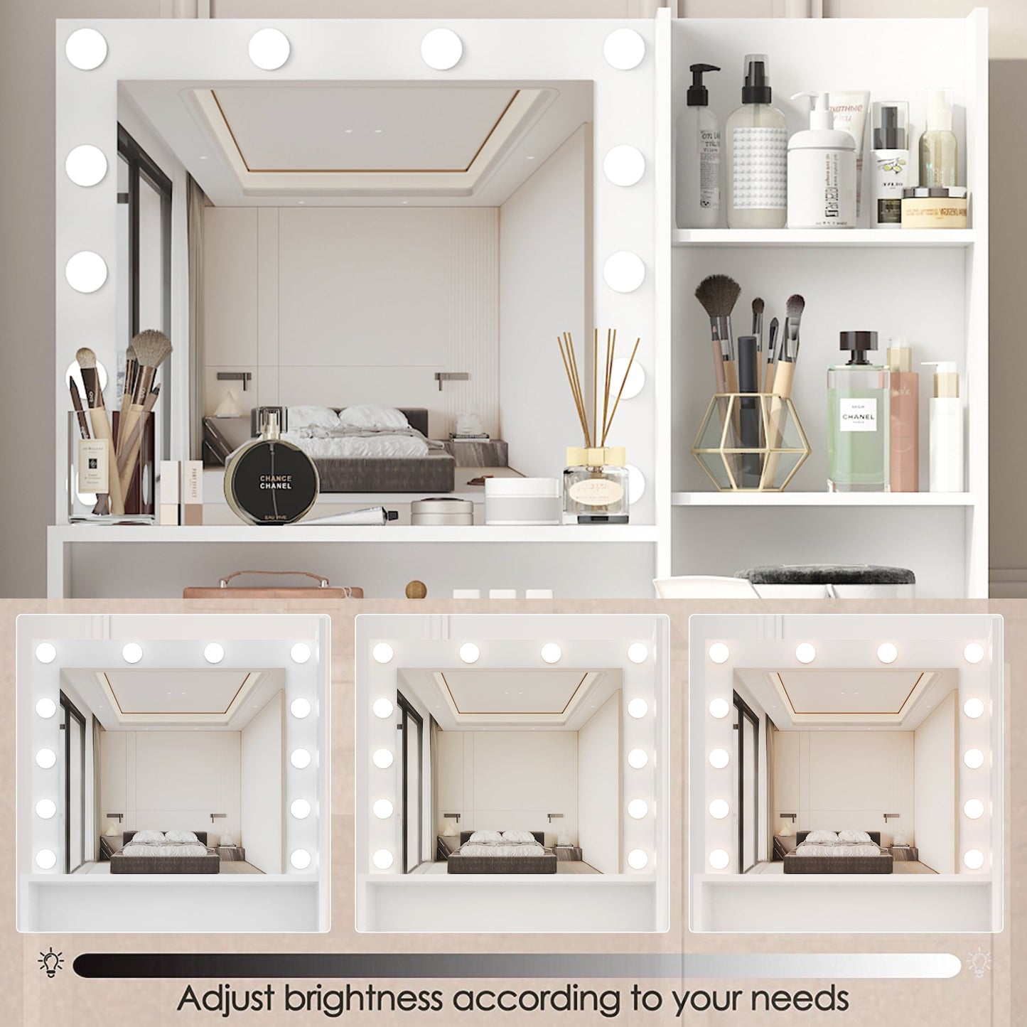 Makeup Vanity Desk with Mirror & Light - Korvel