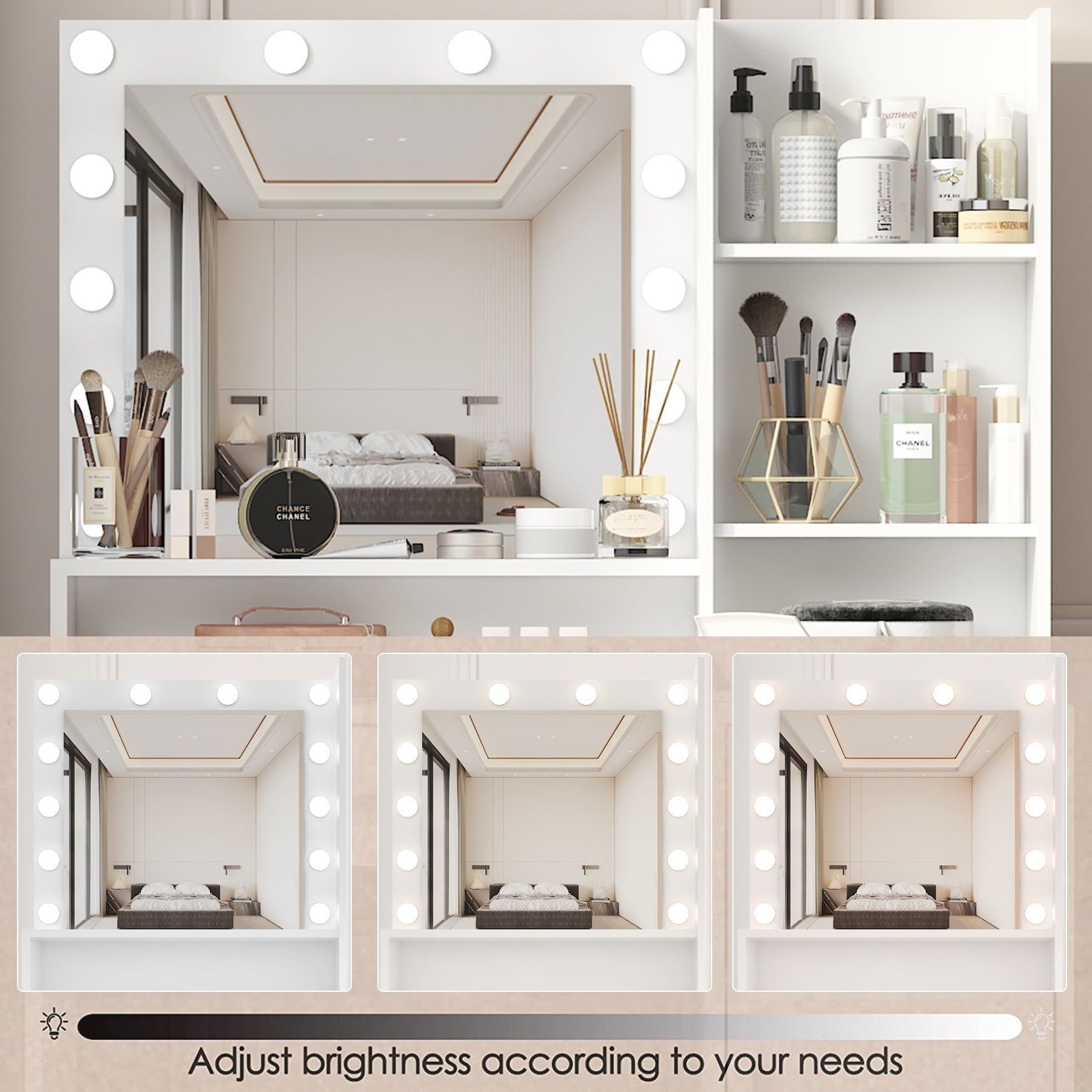 Makeup Vanity Desk with Mirror & Light - Korvel