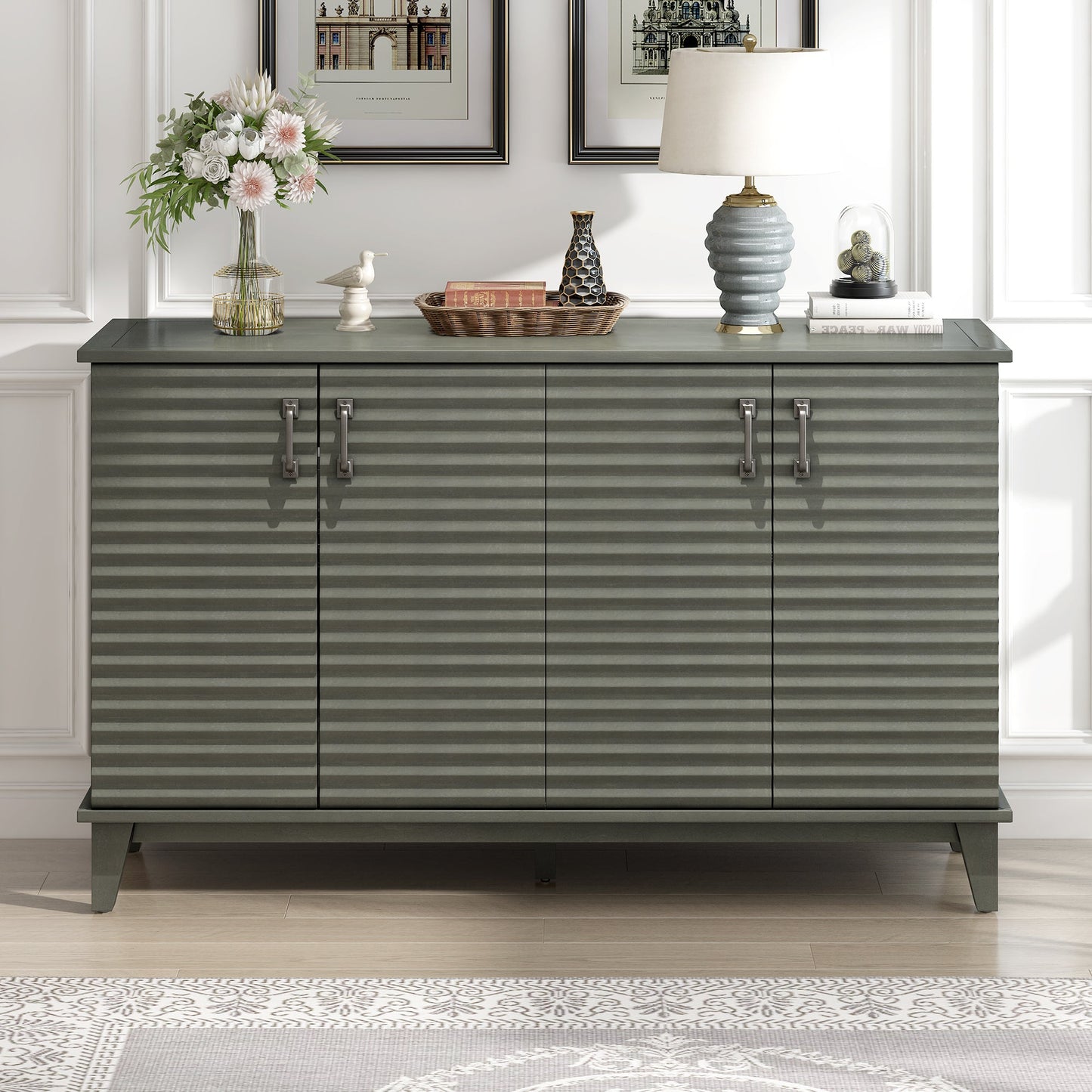 Buffet de rangement TREXM gris antique à 4 portes avec étagères réglables