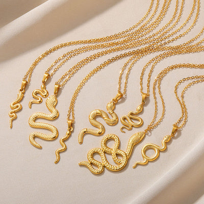 Spirit Snake Pendant Retro Style Personalized Necklace Women's Stainless Steel Gold Plated - Korvel