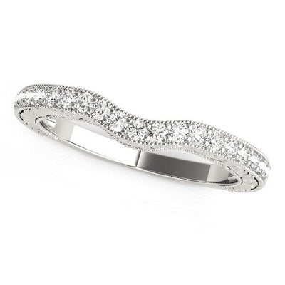 14k White Gold Antique Style Milgrained Curved Diamond Ring