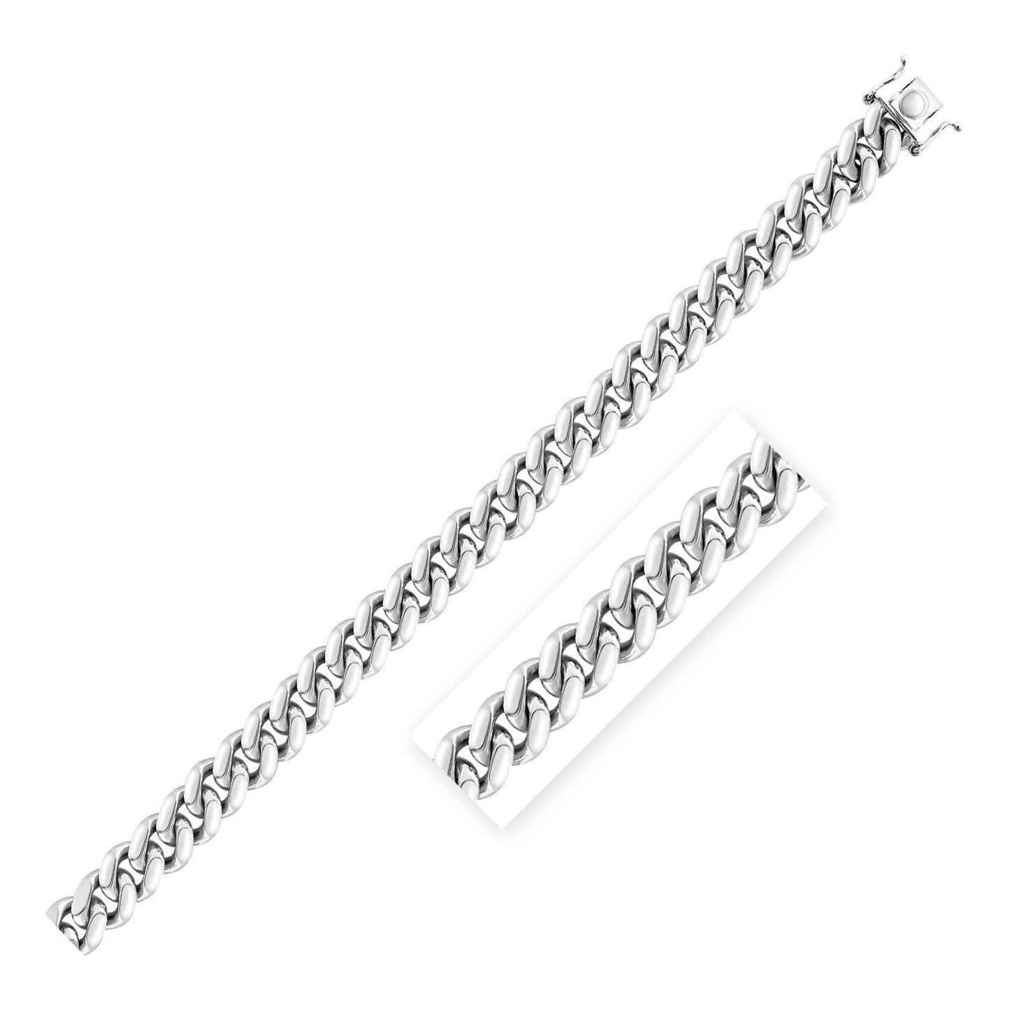 Chaîne Miami Cuban en argent sterling plaqué rhodium 9,8 mm