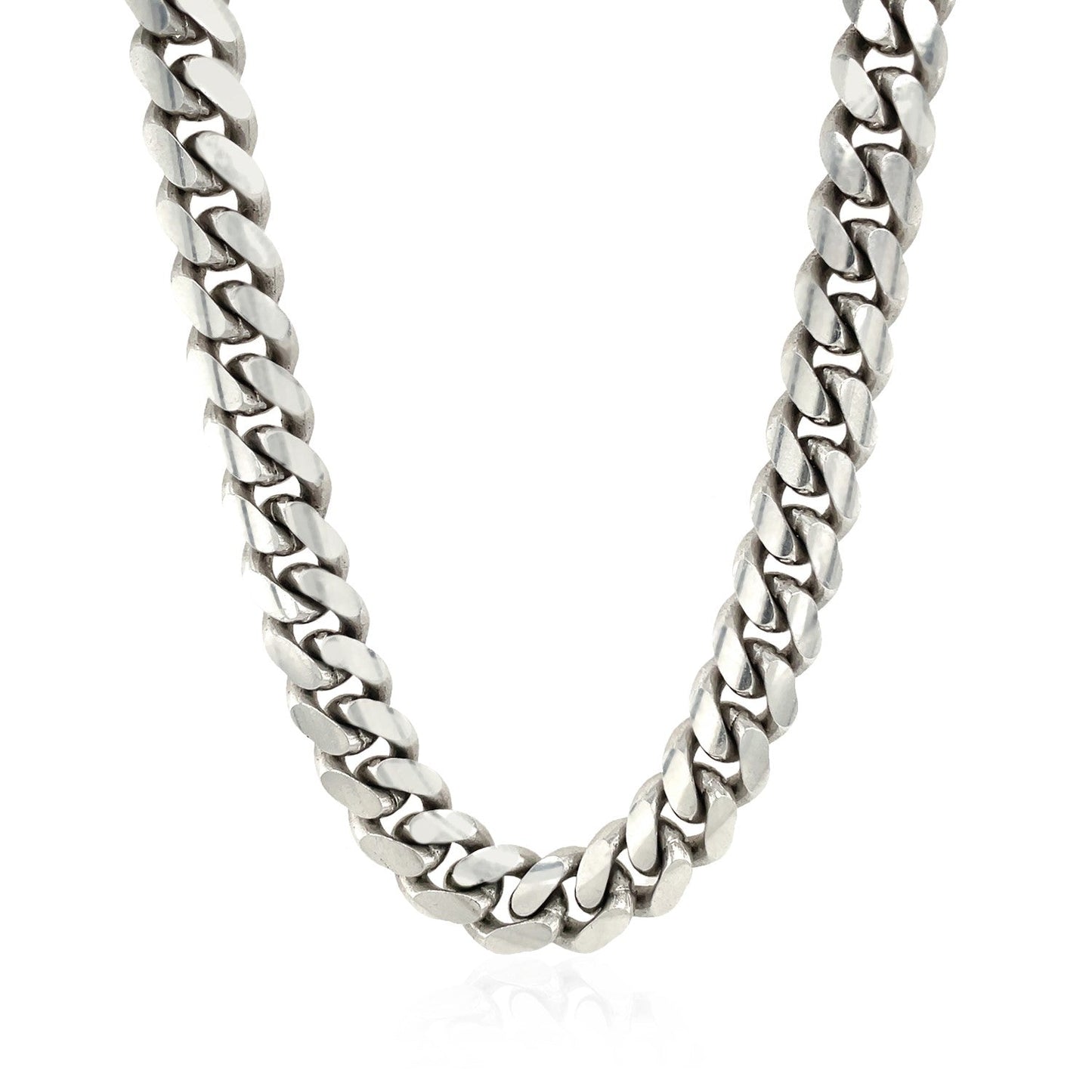 Chaîne Miami Cuban en argent sterling plaqué rhodium 9,8 mm