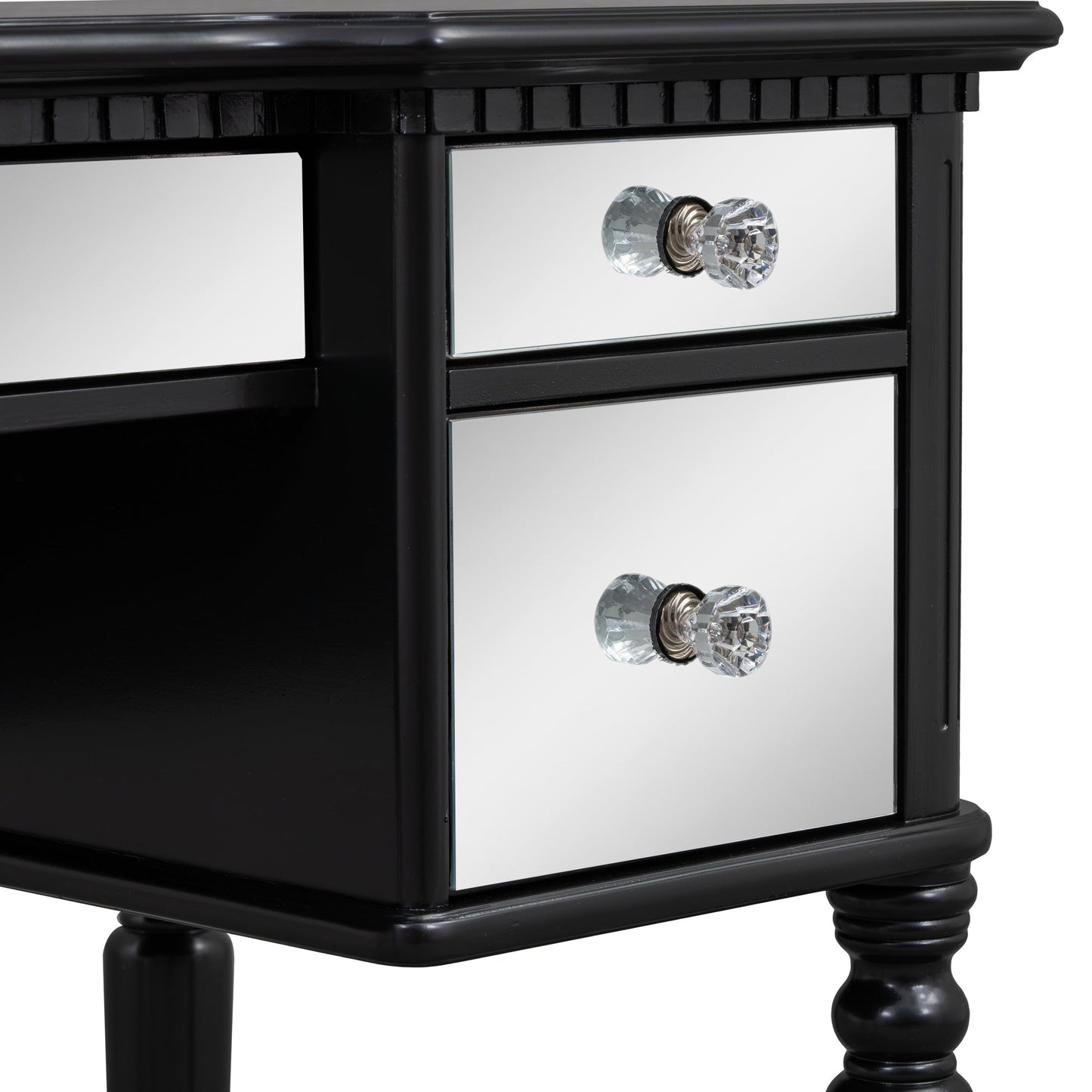 GO 43" Dressing Table Set with Mirrored Drawers and Stool, Tri-fold Mirror, Makeup Vanity Set for Bedroom, Black - Korvel