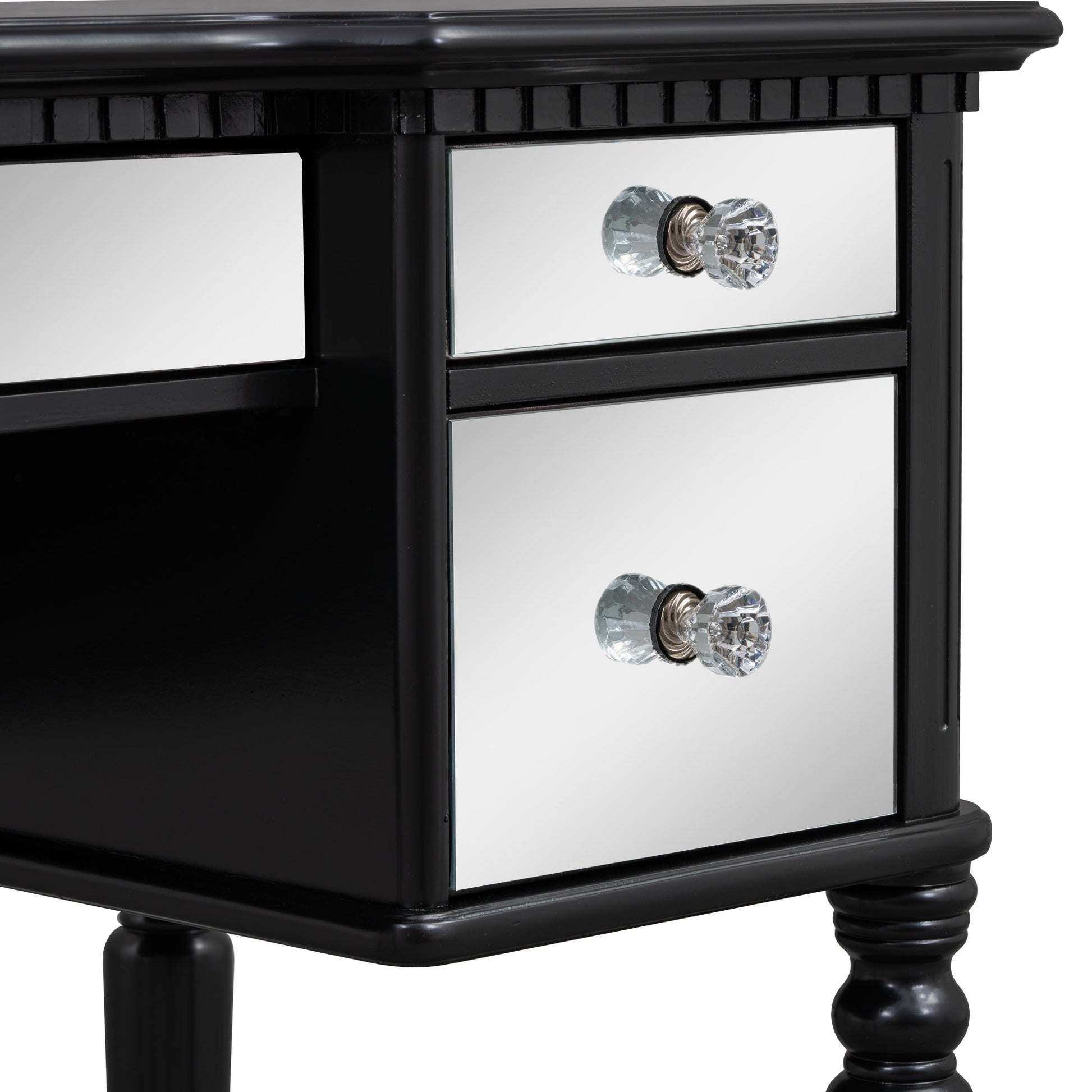 GO 43" Dressing Table Set with Mirrored Drawers and Stool, Tri-fold Mirror, Makeup Vanity Set for Bedroom, Black - Korvel