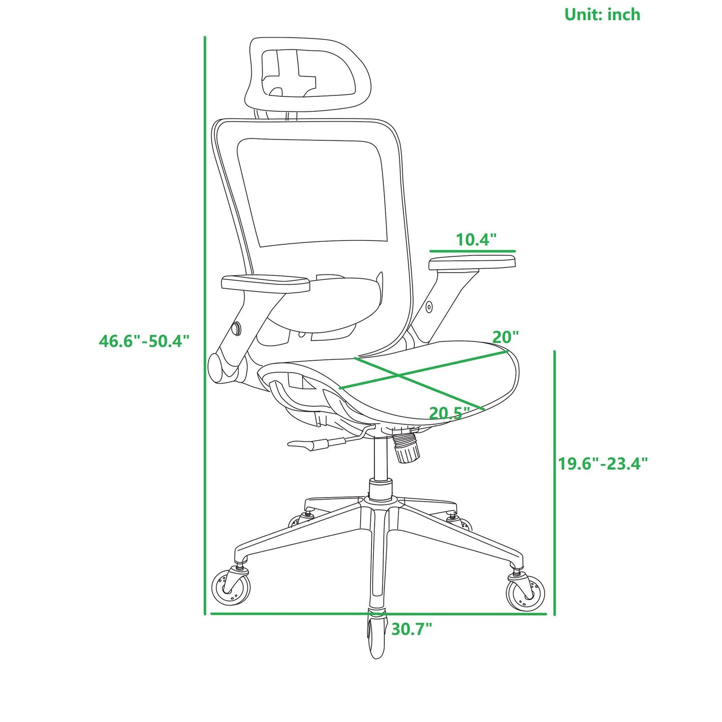 GREY Ergonomic Mesh Office Chair High Back - Adjustable Headrest with Flip-Up Arms - Korvel