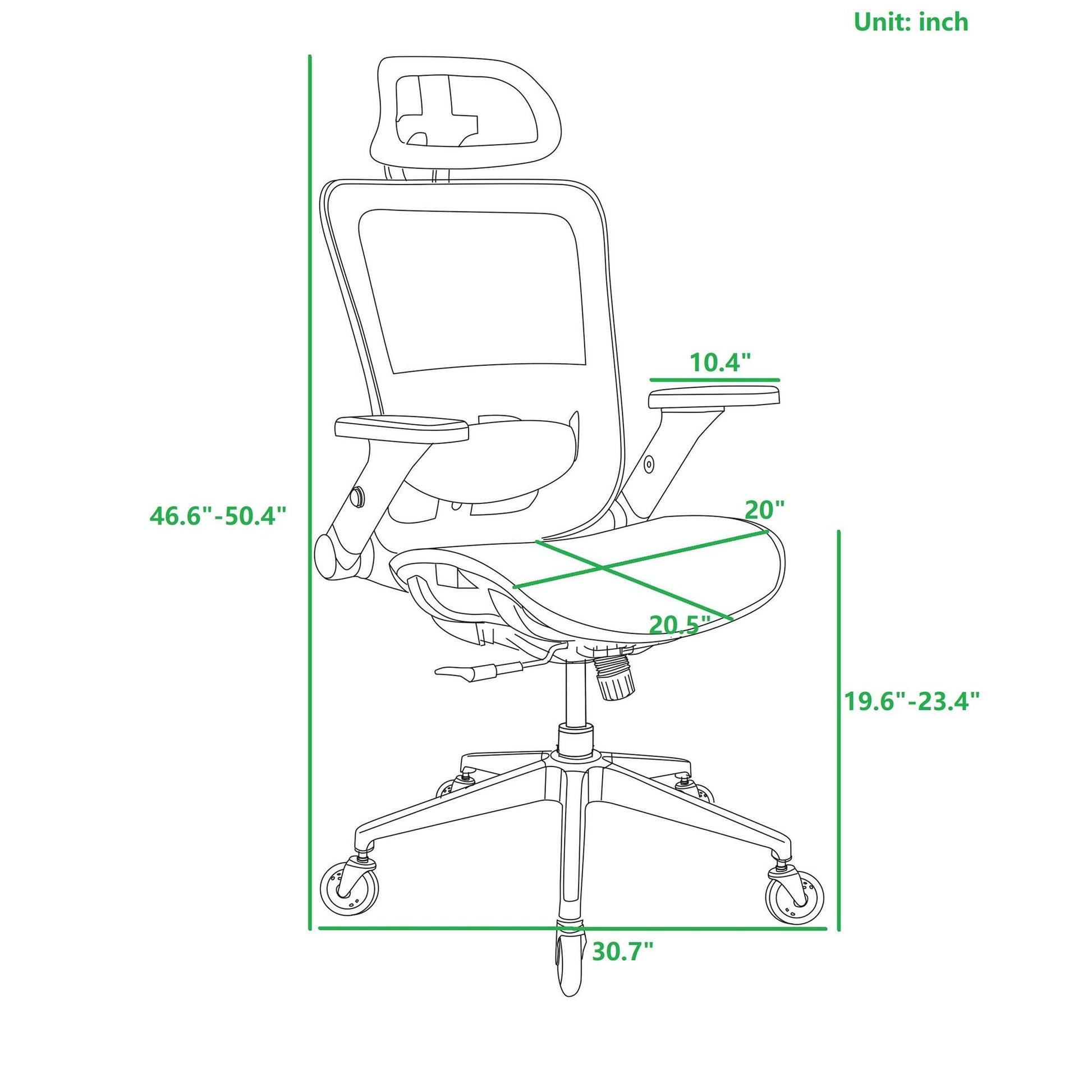 GREY Ergonomic Mesh Office Chair High Back - Adjustable Headrest with Flip-Up Arms - Korvel
