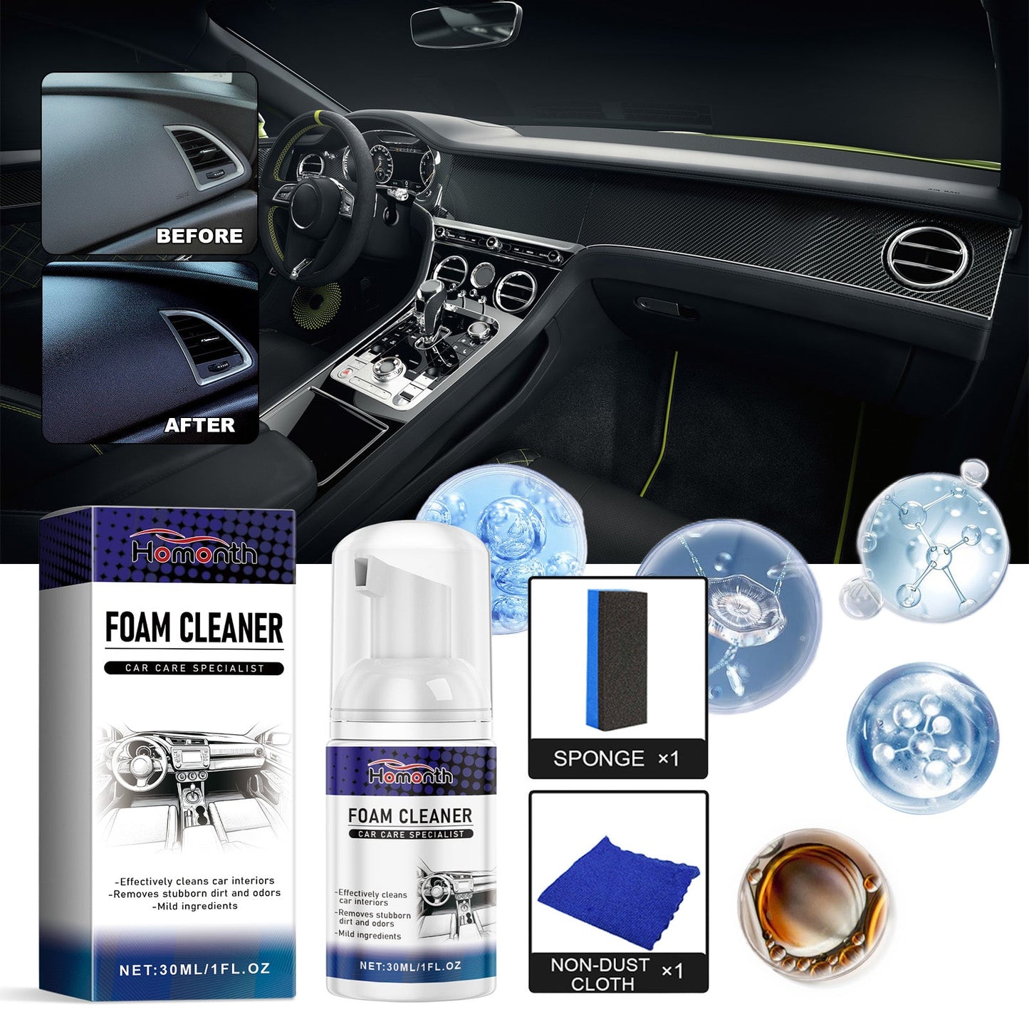 Car Interior Cleaner, Car Interior Seat Cleaning And Maintenance Brightening Decontamination Refurbishing Agent - Korvel