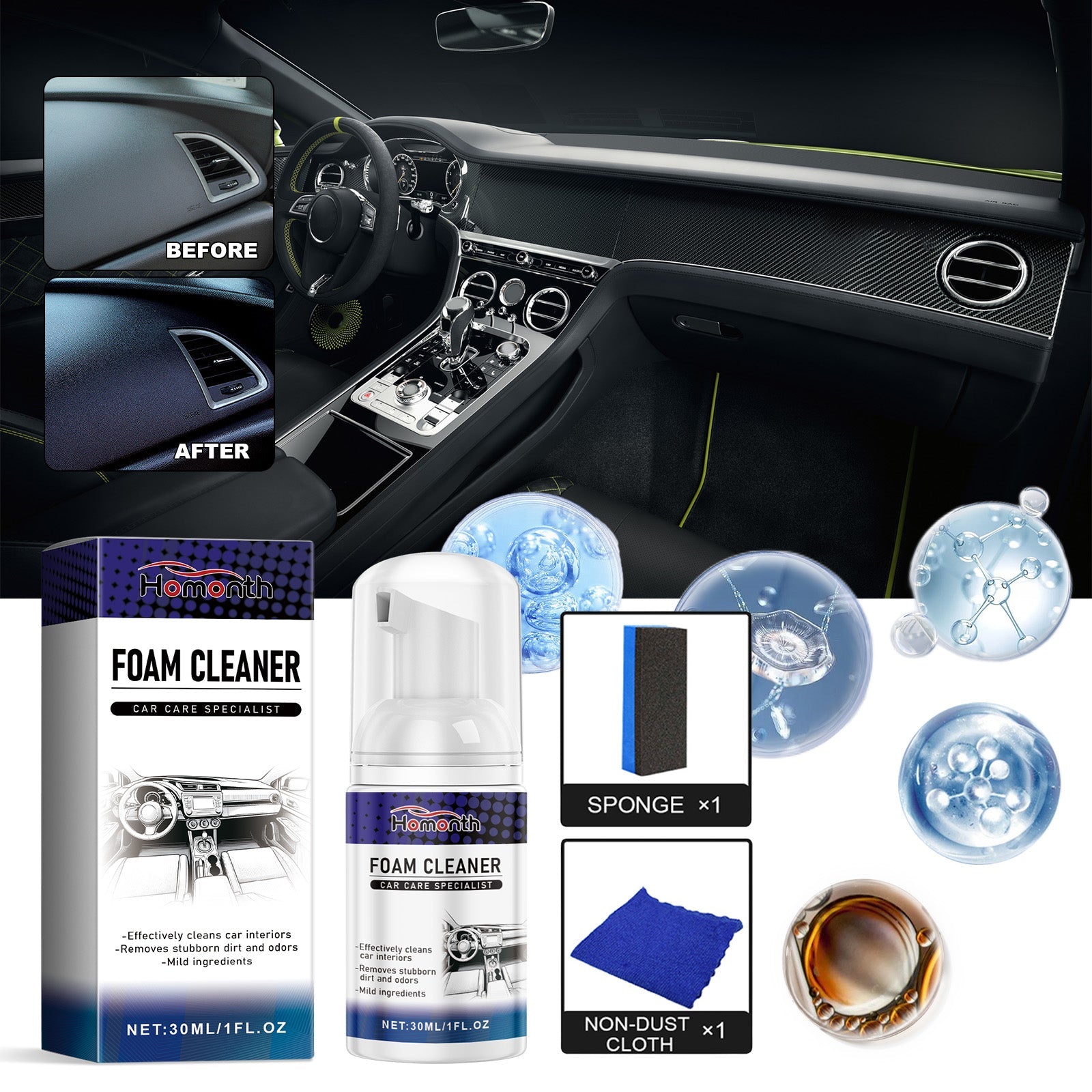 Car Interior Cleaner, Car Interior Seat Cleaning And Maintenance Brightening Decontamination Refurbishing Agent - Korvel