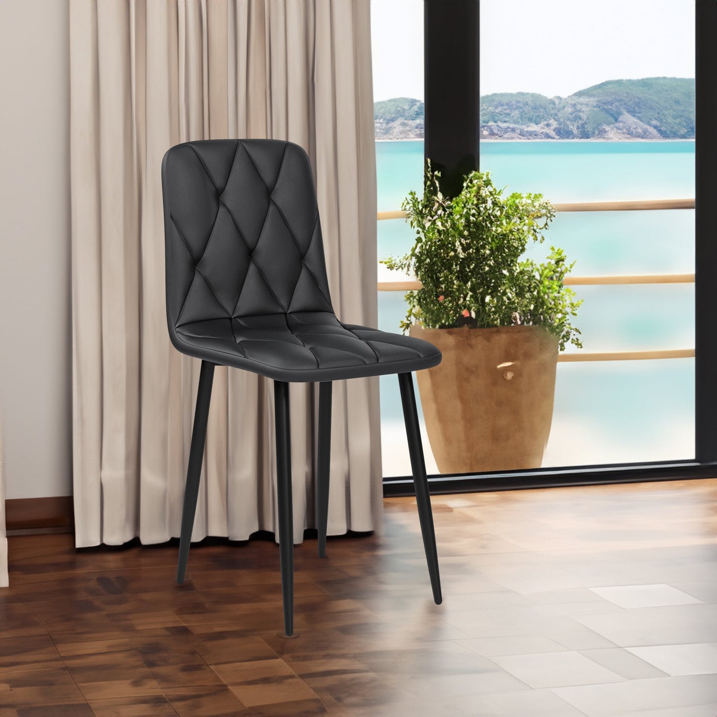 Dining Chairs Set of 4, Modern Kitchen Dining Room Chairs, PU Dining Chair Upholstered Cushion Seat and Sturdy Metal Legs - Korvel