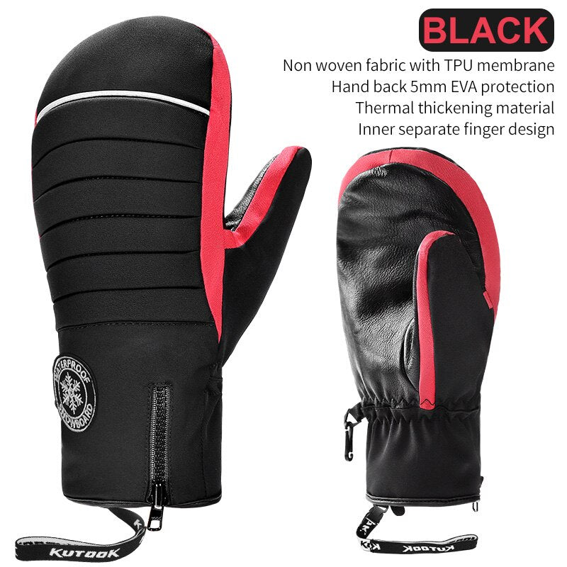KUTOOK Winter Ski Mittens Windproof Snowboard Mittens Thermal Fleece Lining Skiing Gloves Waterproof Goatskin Palm Outdoor Sport - Korvel
