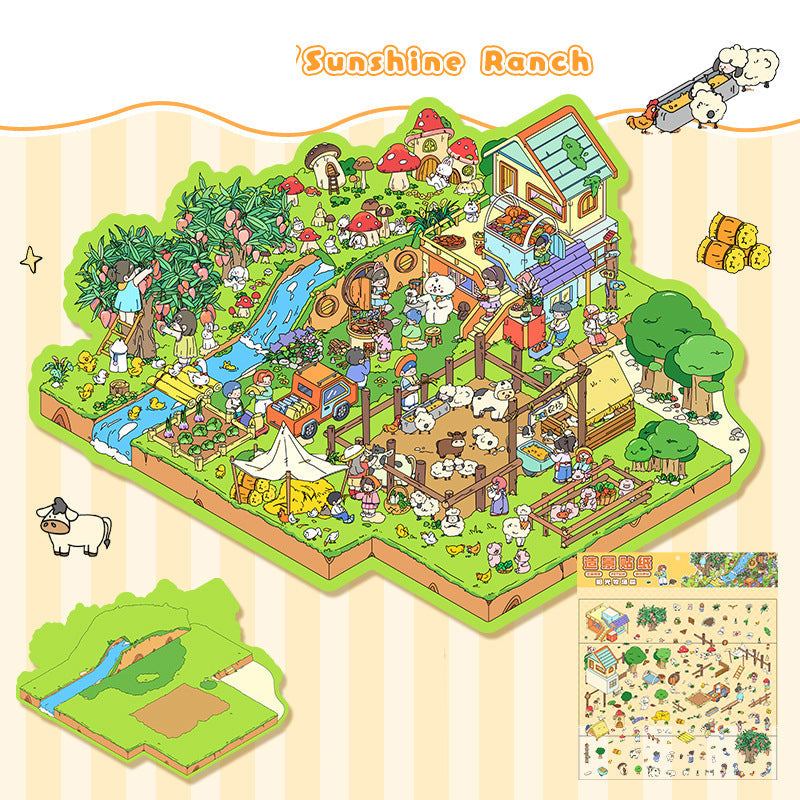 Landscape stickers large 3D stereoscopic scene collage miniature scene ledger stickers DIY stickers - Korvel