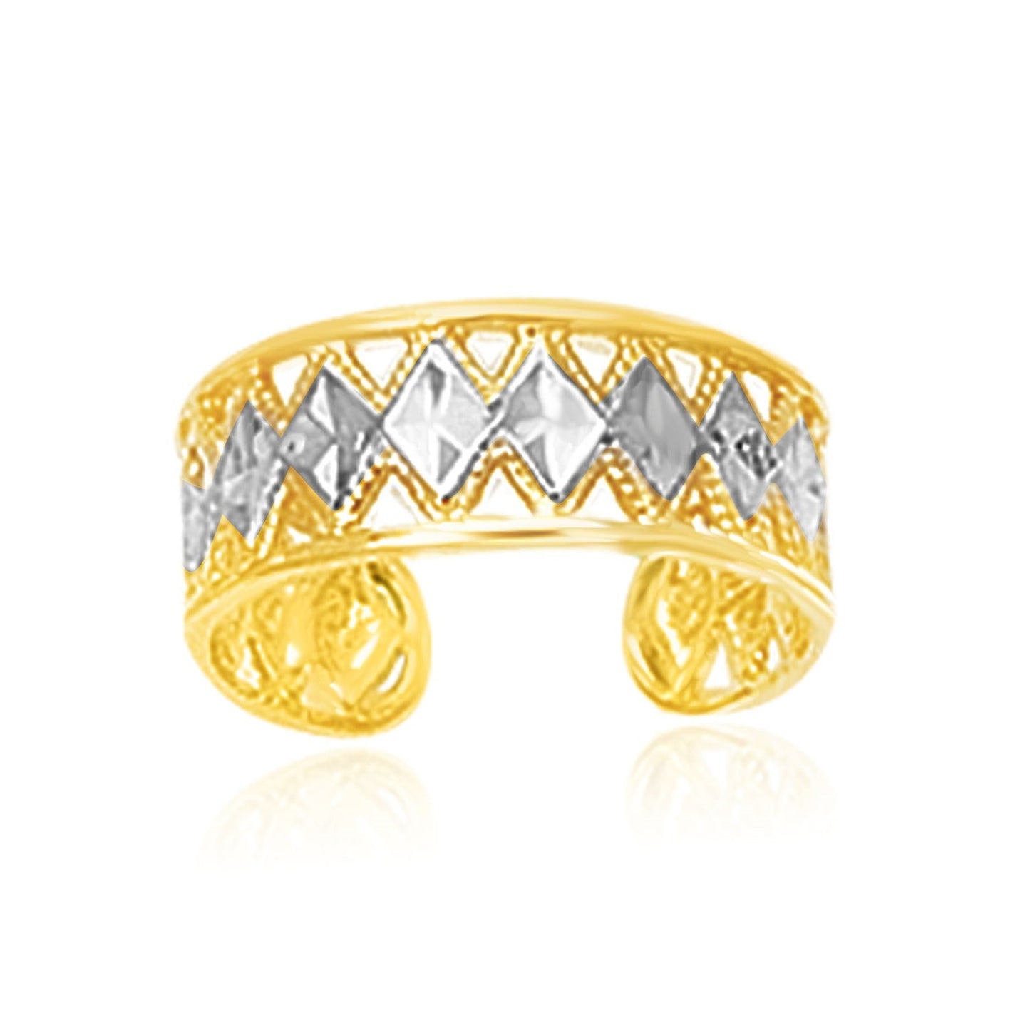 14k Two-Tone Gold Cuff Cut-Out Toe Ring with Diamond Design