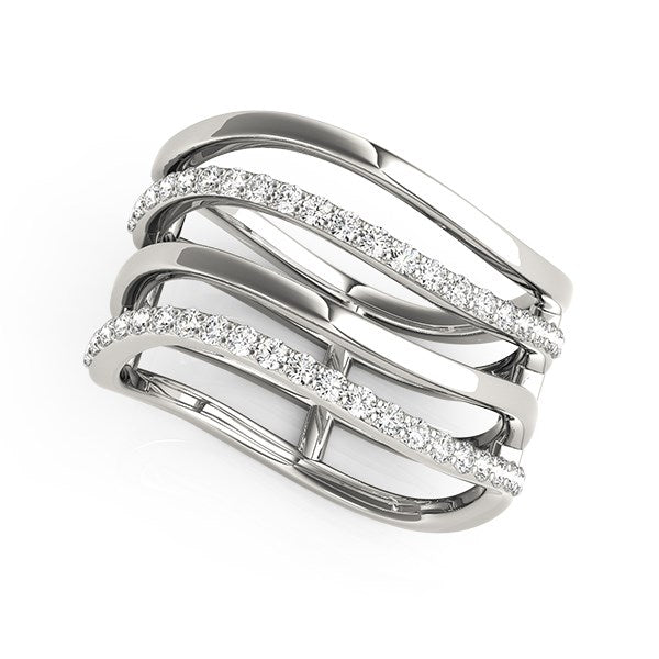 Anillo de diseño de múltiples bandas de oro blanco de 14k con diamantes
