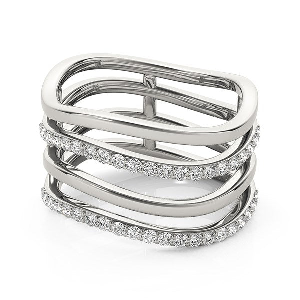 Anillo de diseño de múltiples bandas de oro blanco de 14k con diamantes