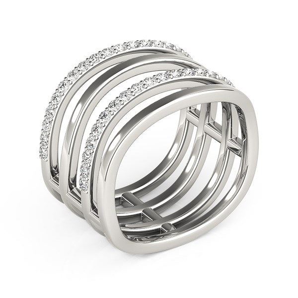 Anillo de diseño de múltiples bandas de oro blanco de 14k con diamantes
