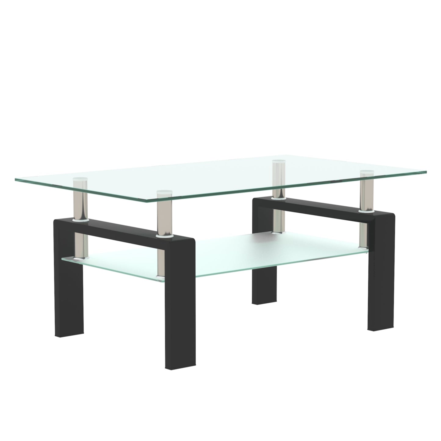 Modern Rectangle Black Glass Coffee Table for Living Room