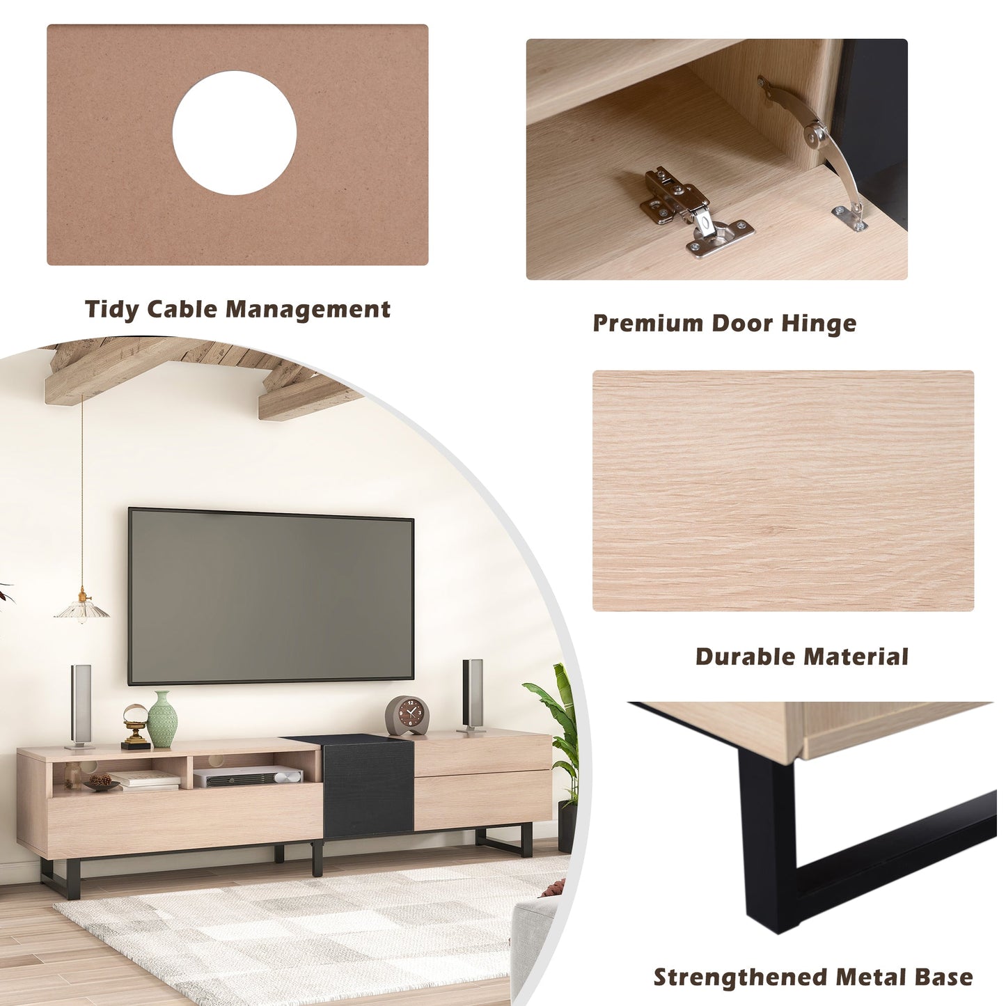 Modern TV Stand for 80'' TV with Double Storage Space Media Console Table Entertainment Center with Drop Down Door - Korvel