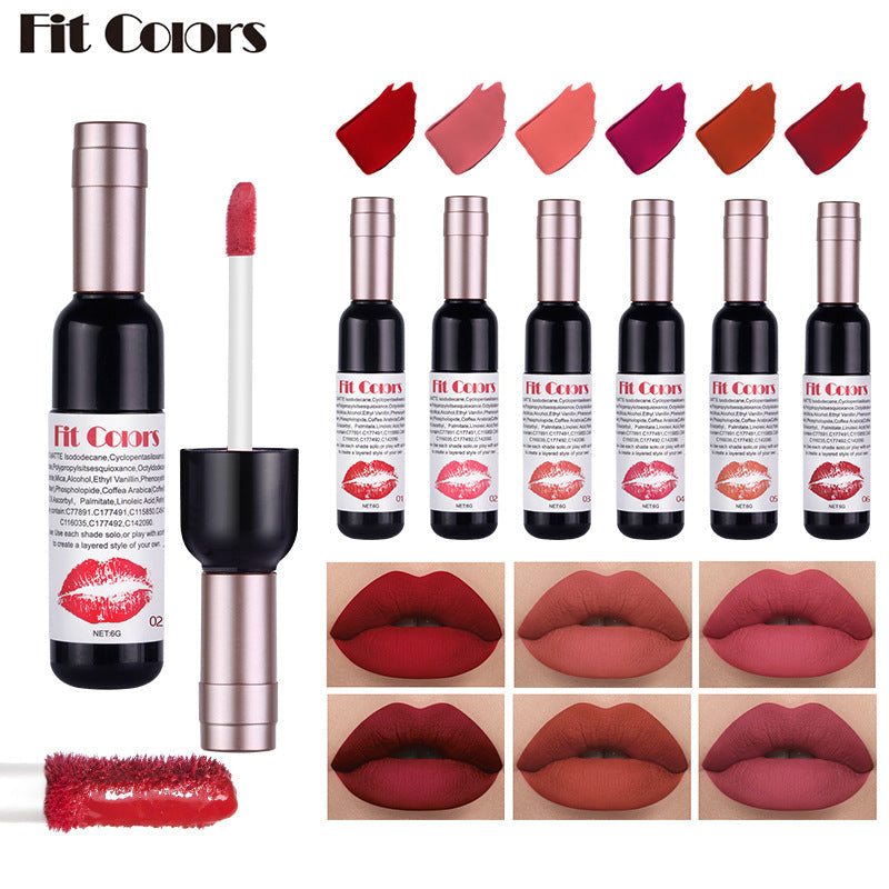 Fit Colors Red Wine Bottle Non-Stick Cup Matte Lip Gloss Matte Velvet Is Not Easy To Fade Lip Gloss Liquid Lipstick - Korvel