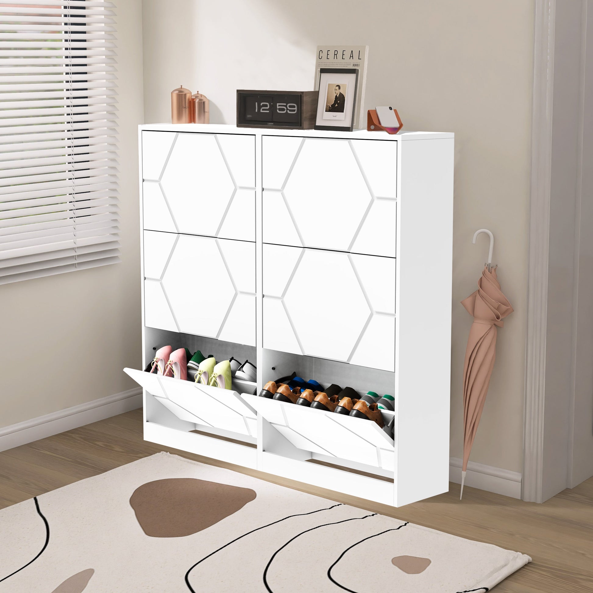 Shoe Storage Cabinet for Entryway, 6 Tiers Shoe Organizer with Carved Panels Vertical Shoe Cabinet for Front Door Entrance - Korvel