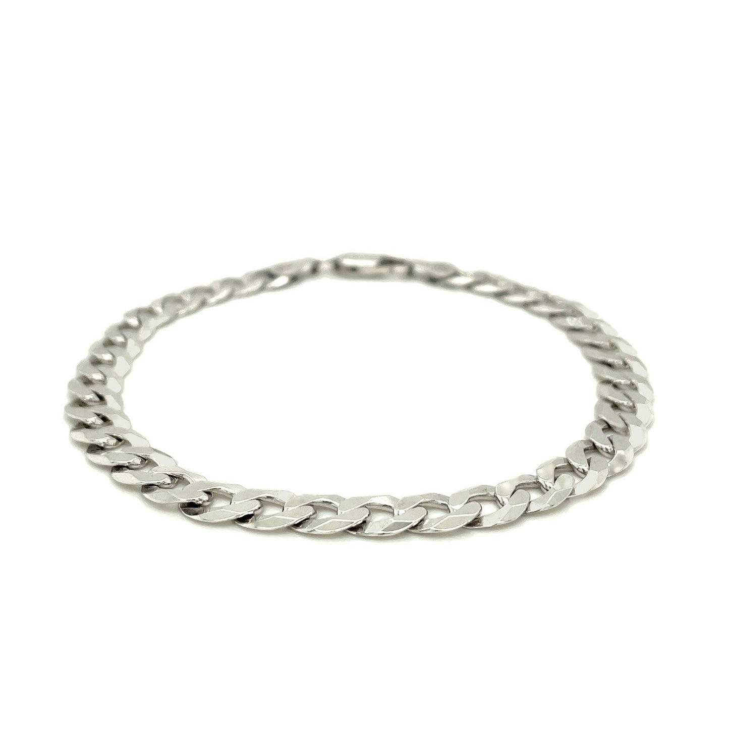 Rhodium Plated Sterling Silver Curb Style Bracelet
